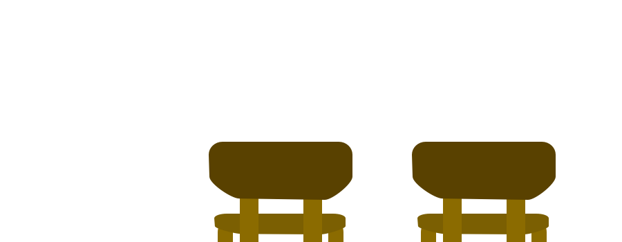 Two brown wooden stools on black background.