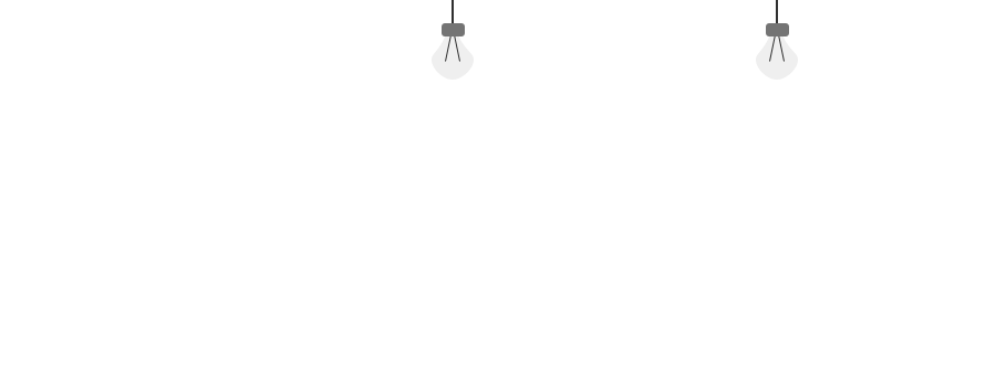 Two hanging light bulbs on black background